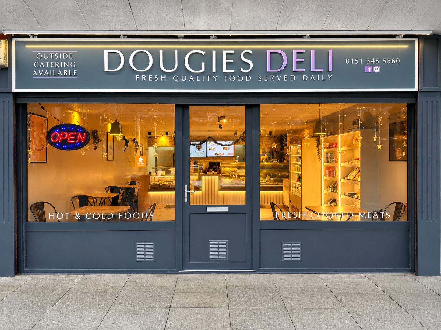 Dougie's Deli shopfront at 17 Marion Square, Netherton, Bootle — fresh quality food served daily